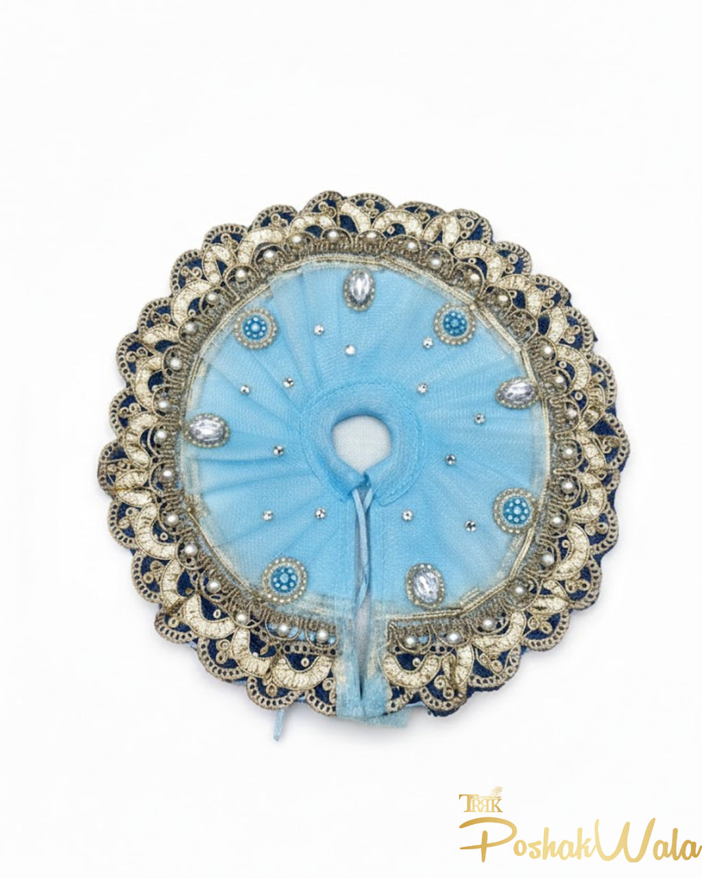 Sky Blue Net Laddu Gopal Poshak with Pagdi & Mala