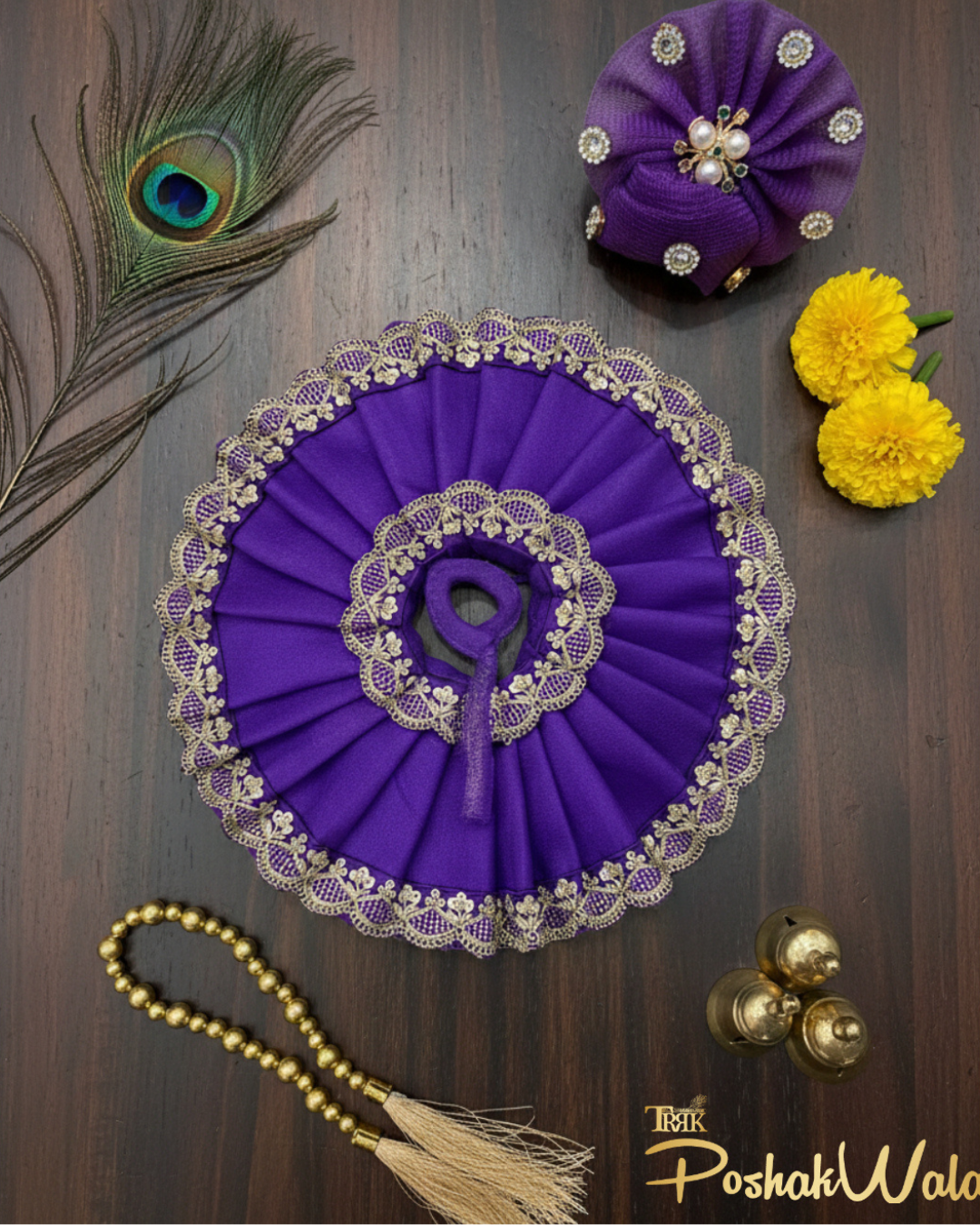 Royal Purple Net Laddu Gopal Poshak with Pagdi & Mala