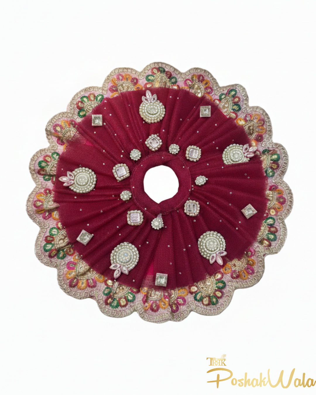 Maroon Net Laddu Gopal Poshak with Pagdi & Mala