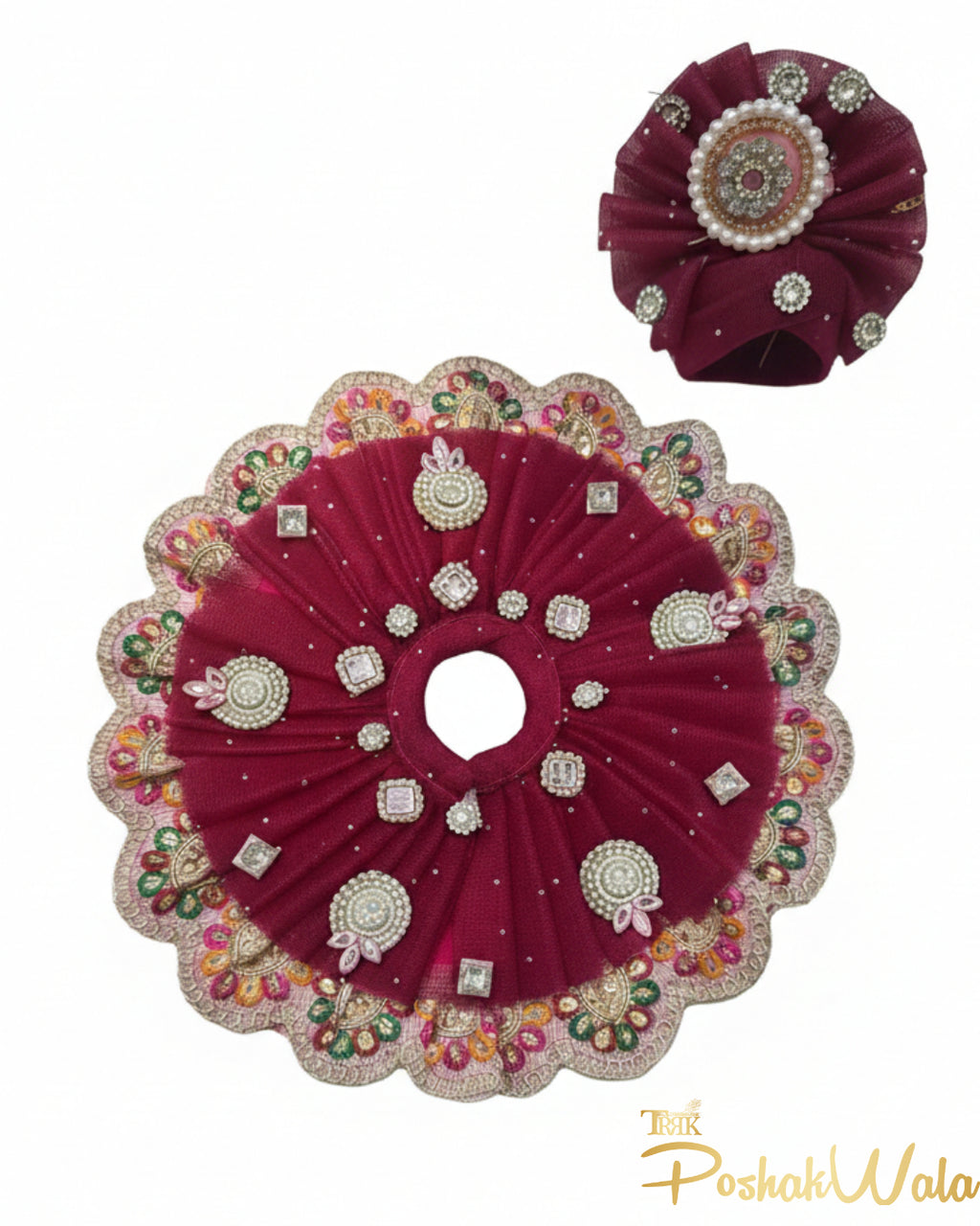 Maroon Net Laddu Gopal Poshak with Pagdi & Mala