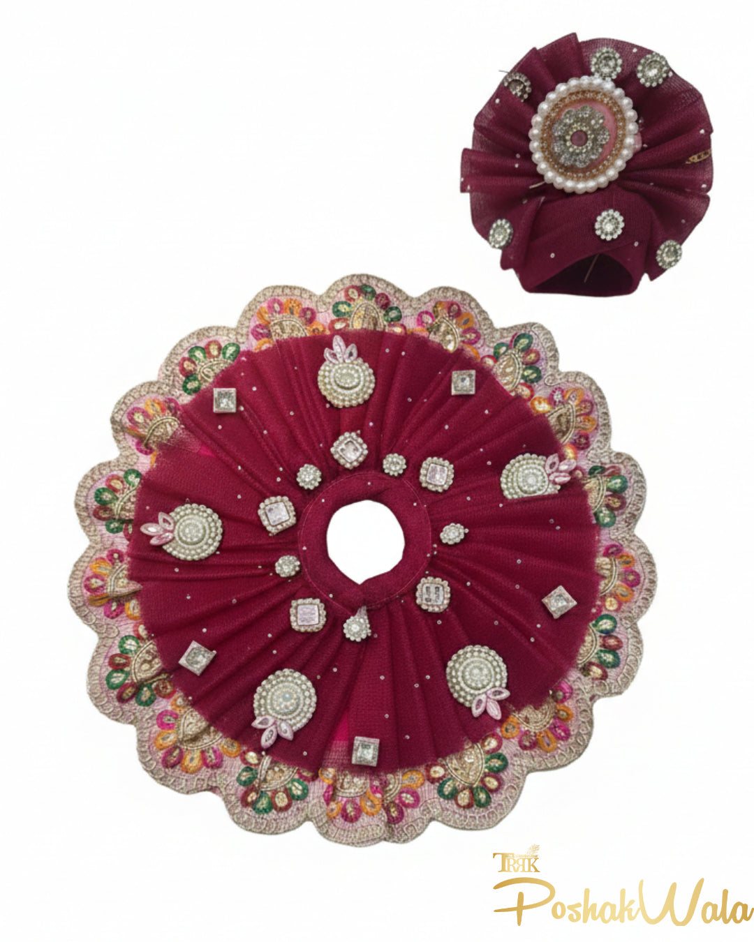 Maroon Net Laddu Gopal Poshak with Pagdi & Mala