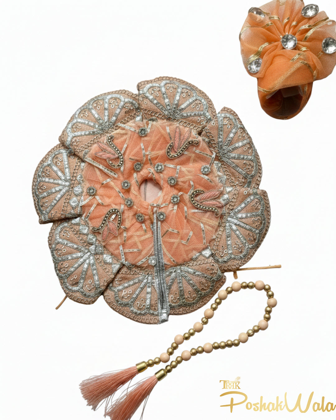 Peach Silver Shringar Poshak - Laddu Gopal Dress