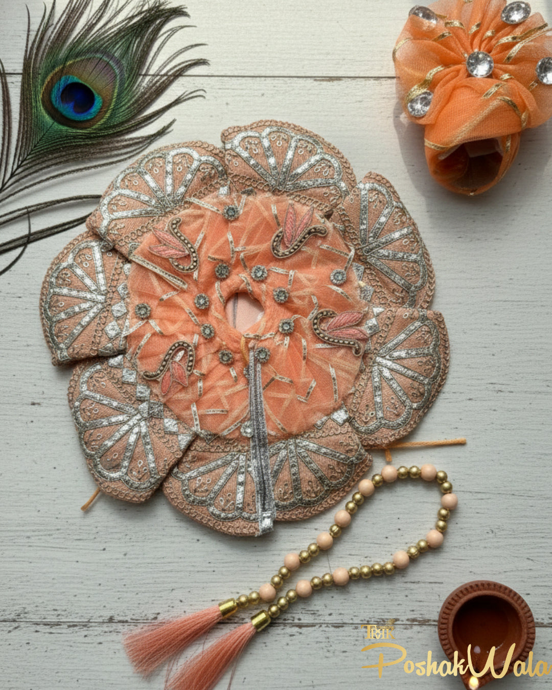 Peach Silver Shringar Poshak - Laddu Gopal Dress