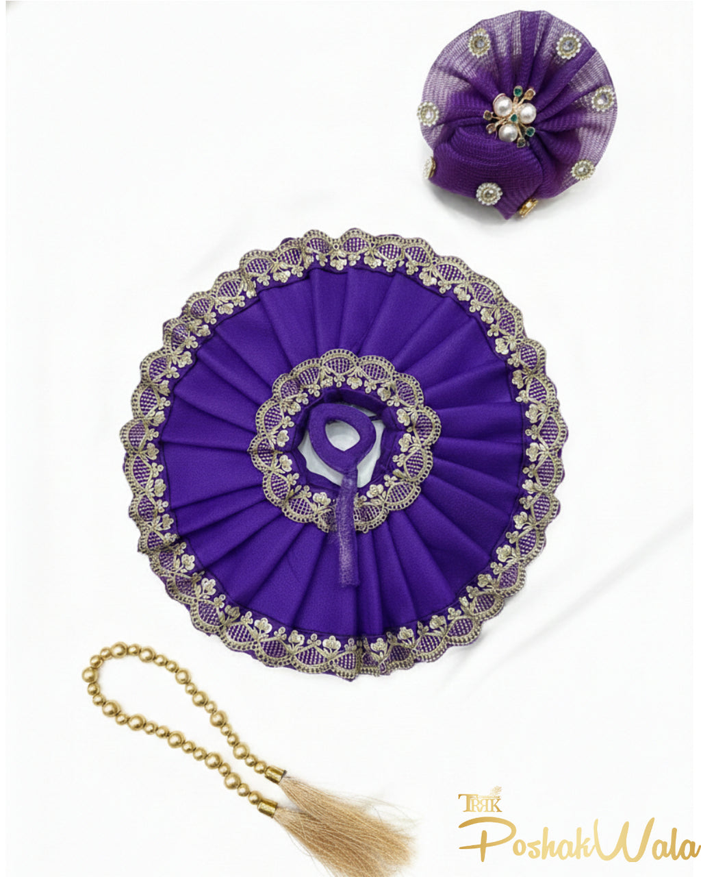 Royal Purple Net Laddu Gopal Poshak with Pagdi & Mala