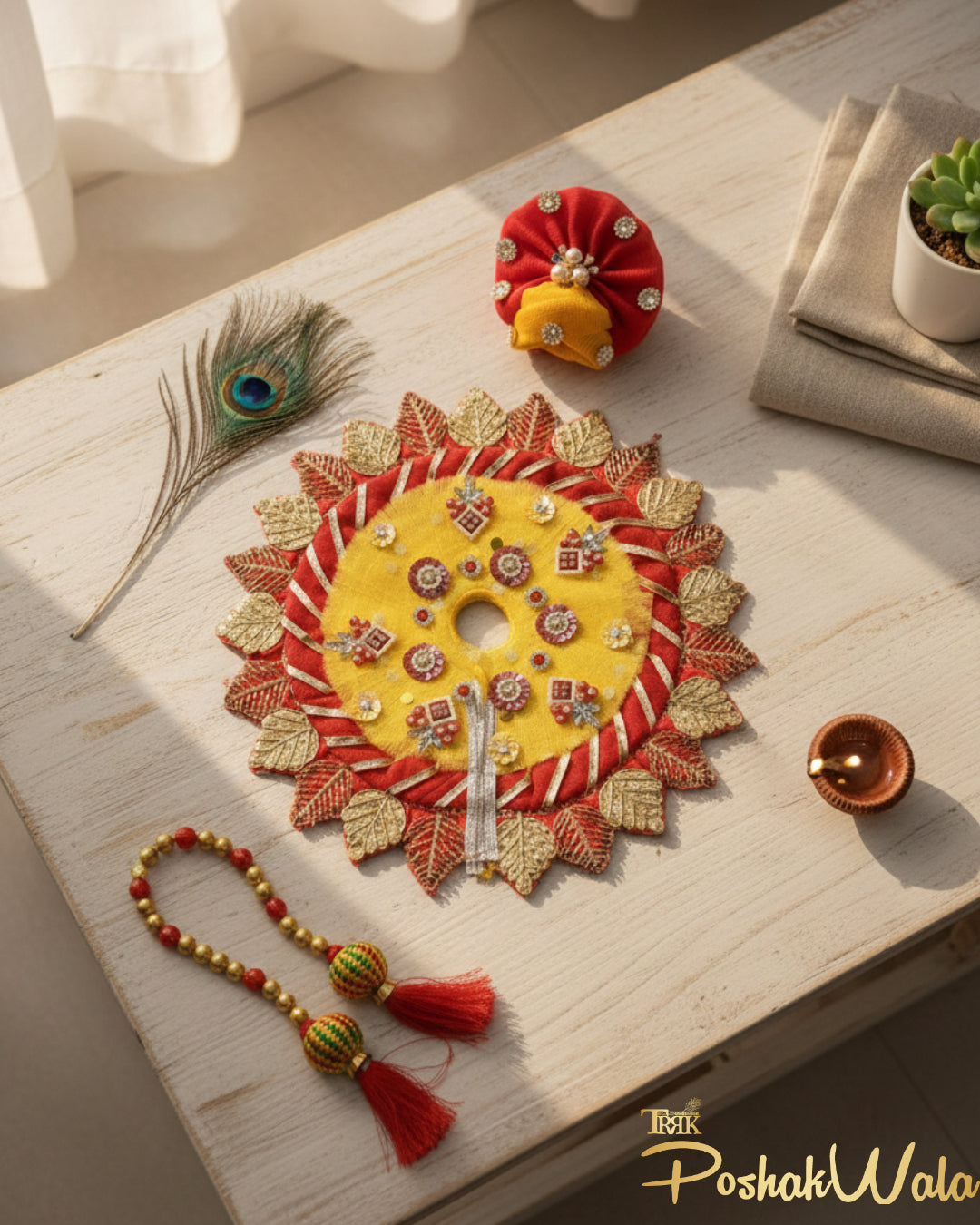 Yellow Maroon Shringar Poshak - Laddu Gopal Dress