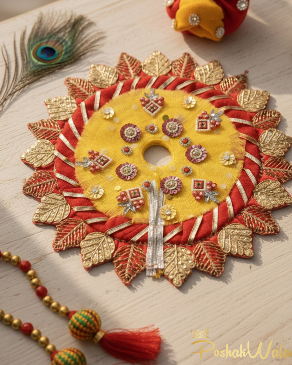 Yellow Maroon Shringar Poshak - Laddu Gopal Dress