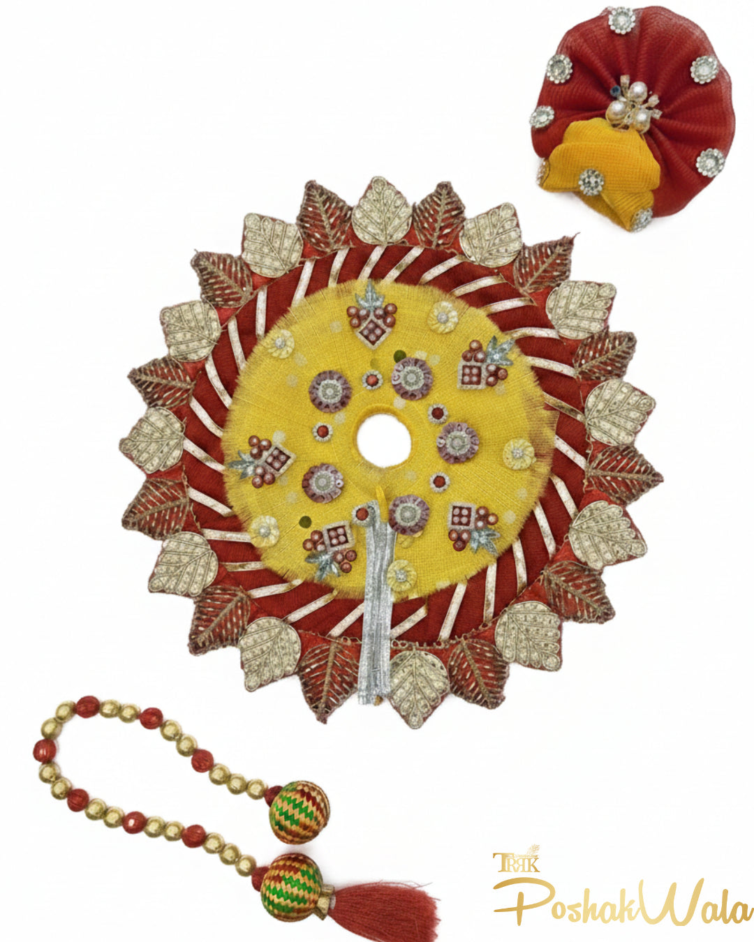 Yellow Maroon Shringar Poshak - Laddu Gopal Dress